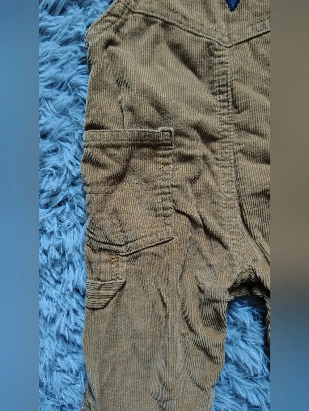 OshKosh B'gosh Tan Corduroy Flannel Lined Carpenter Overalls Infant 9-12 Months